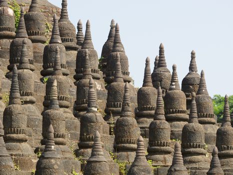 Detail of the Koe-Thaung temple, the temple of 90,000 Buddha images, in Mrauk U, Rakhine State, Myanmar