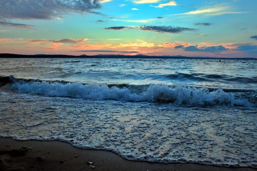 beautiful Lake Uwildy in the southern Urals in the summer evening