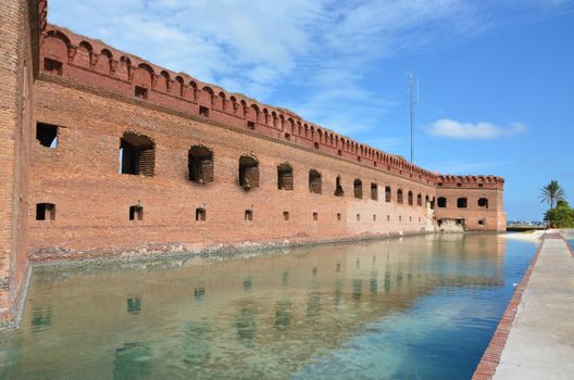 fort Jefferson wall. This is an old fort located on the island of Dry. Tortugas. This is off the coast of Florida.It served as fort and prison during the Civil War.