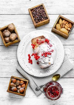 Homemade cakes with fruit quince jam tea