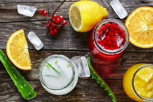 glass of medicinal drink sap from aloe leaf and orange