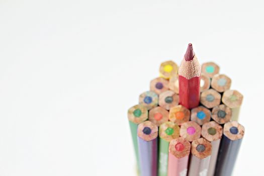 Business, leadership individual, unique, independent, winner, success concept : Group of color pencil with a single sharp one