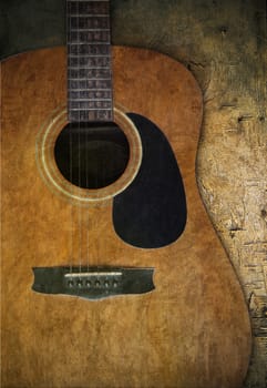 old guitar on wood textured use for multipurpose