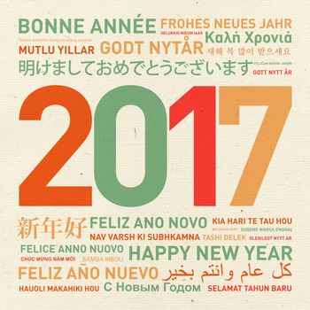 Happy new year vintage card from the world in different languages