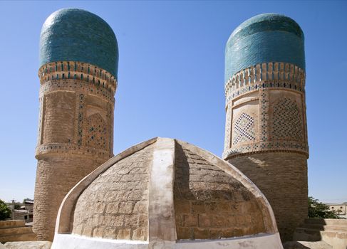Beautiful historical madrassah Chor Minor in Bukhara, Uzbekistan