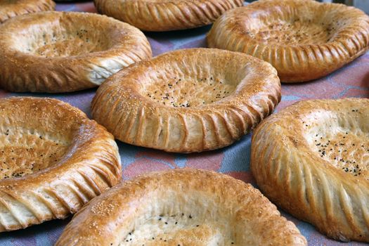 Traditional uzbek bread lavash in a market