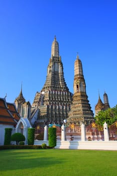 wat arun temple pagoda important landmark of Bangkok Thailand with beautiful ight in morning