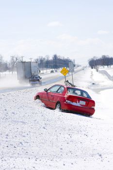 Car lost control during snow storm, many vehicles skidded of the road when they failed to slow down for weather conditions