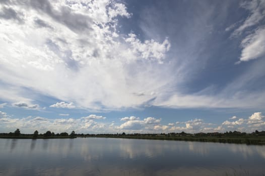 blue lake with cloudy sky, nature series