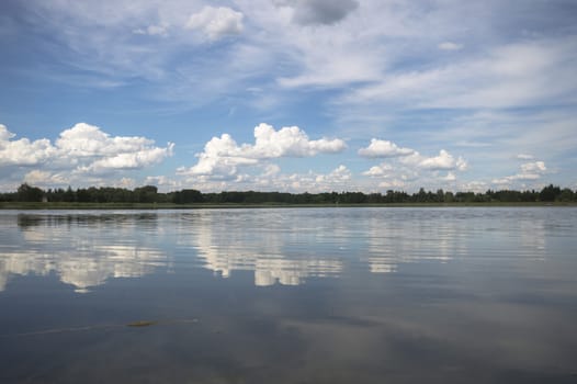 blue lake with cloudy sky, nature series