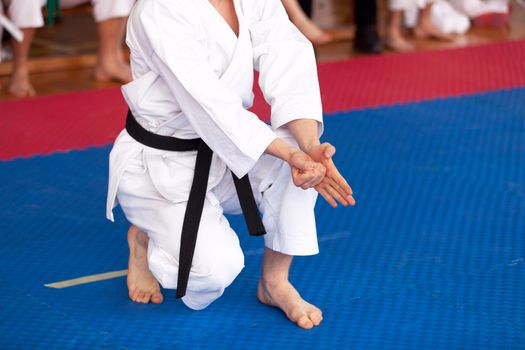 Karate practitioner body position during training