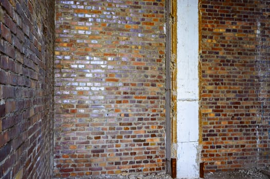 wide angle view of an old wall abandoned factory building