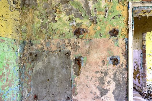 wide angle view of an old wall abandoned factory building