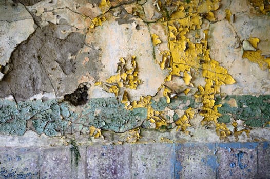 wide angle view of an old wall abandoned factory building