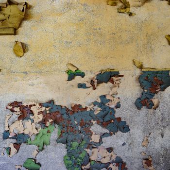 wide angle view of an old wall abandoned factory building
