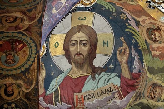St. Petersburg  Russia  February 23, jesus christ mosaic in the Church of the Resurrection of Christ 
