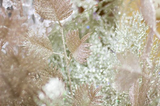 Bright shiny golden and silver leaves and drops background for celebration greeting cards