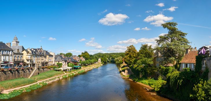 The town of Montignac at the shore of Vezere River, in Dordogne-Perigord, France