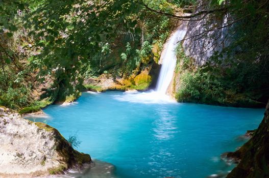 Urederra River (Navarra, Spain) takes an amazing blue color near its spring.