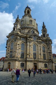 DRESDEN, GERMANY - JULY 13, 2015: the Frauenkirche in the ancient city, historical and cultural center of Free State of Saxony in Europe.