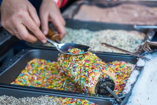 pastries sprinkled with sweet color chips during cooking