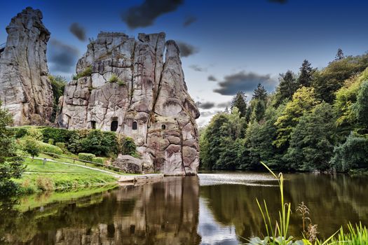 The Externsteine, striking sandstone rock formation in the Teutoburg Forest, Germany, North Rhine Westphalia