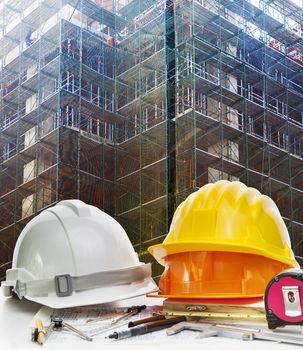 safety helmet and engineering working tool against building construction mesh