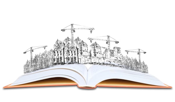 open book and building construction knowledge of  architecture  topic