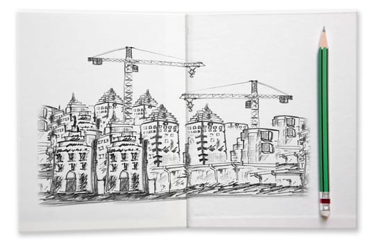 building construction sketching by pencil on white book use for construction business