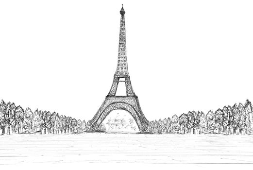 sketching of eifel tower on white background