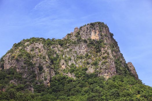 lime stone mountain against blue sky