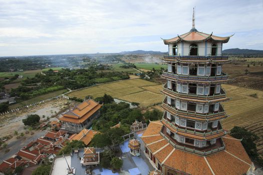 top view of chinese pagoda wat tum khao noi temple in kanchaburi thailand 