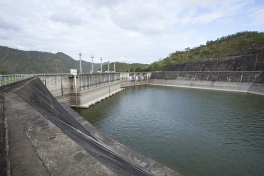 Srinagarind Hydroelectricity Dam building below water level 