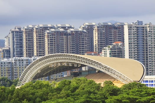 close up residence building and sport stadium in Zhuhai City Guangdong China