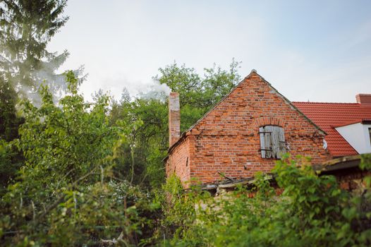 Old brick cottage in a small town.