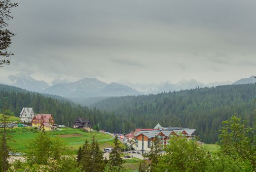 Beautiful landscape of mounatin with light fog in Tatra mountain, Poland.