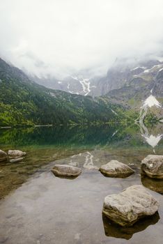 Mountain lake in the middle of summer time.