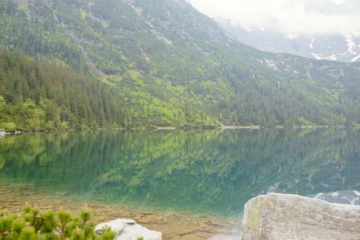 Mountain lake in the middle of summer time.