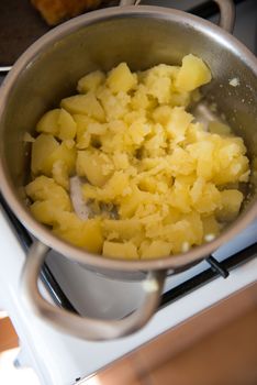 Mashed potatoes in pot , top view