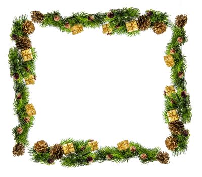 Christmas composition of tree branches and gifts
