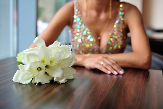 Wedding bouquet of white calla