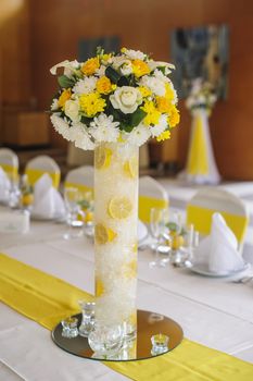 Beautiful flowers on table in wedding day 