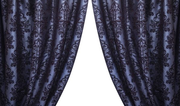 Open vintage dark blue curtains