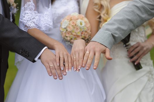 Hands with wedding rings two pairs