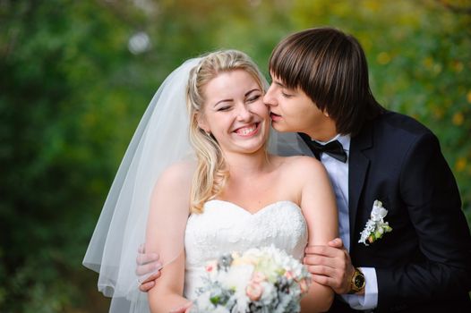 Happy bride and groom on their wedding 