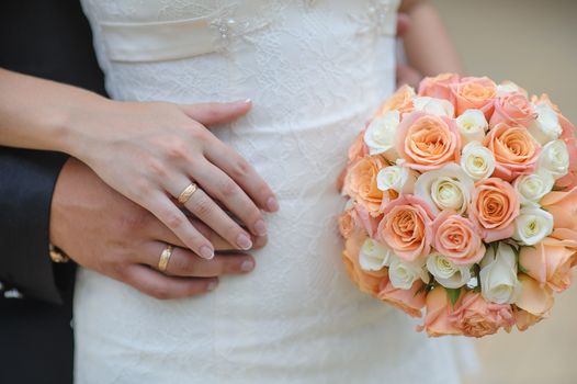 flowers wedding rings hands 