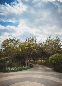 Alley in the park, the clouds