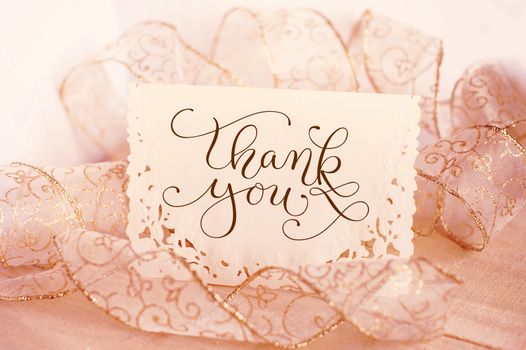 Greeting card for the holiday with text Thank you. Calligraphy lettering.