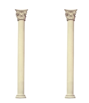 Antique two columns of the Corinthian order isolated on white background.