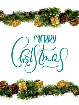 New Year or Christmas Decorations border design with text Merry Christmas. Calligraphy and lettering.